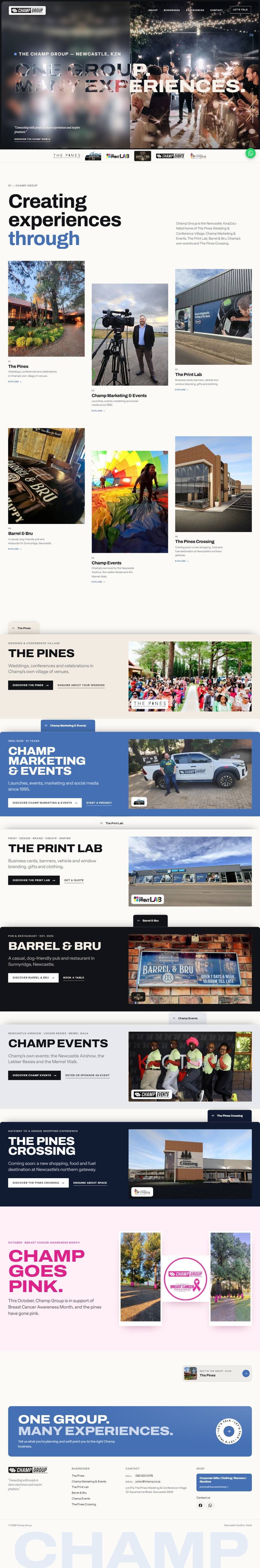 The whole Champ Group home page, from the top to the footer.